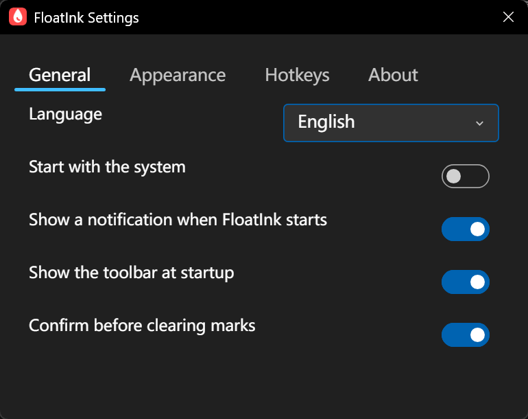 FloatInk general settings